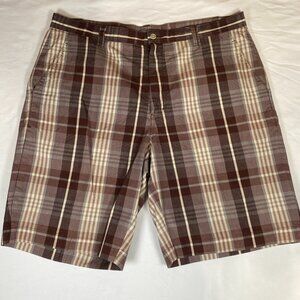 Tommy Bahama Plaid Shorts Men's 38 Brown Cotton Silk